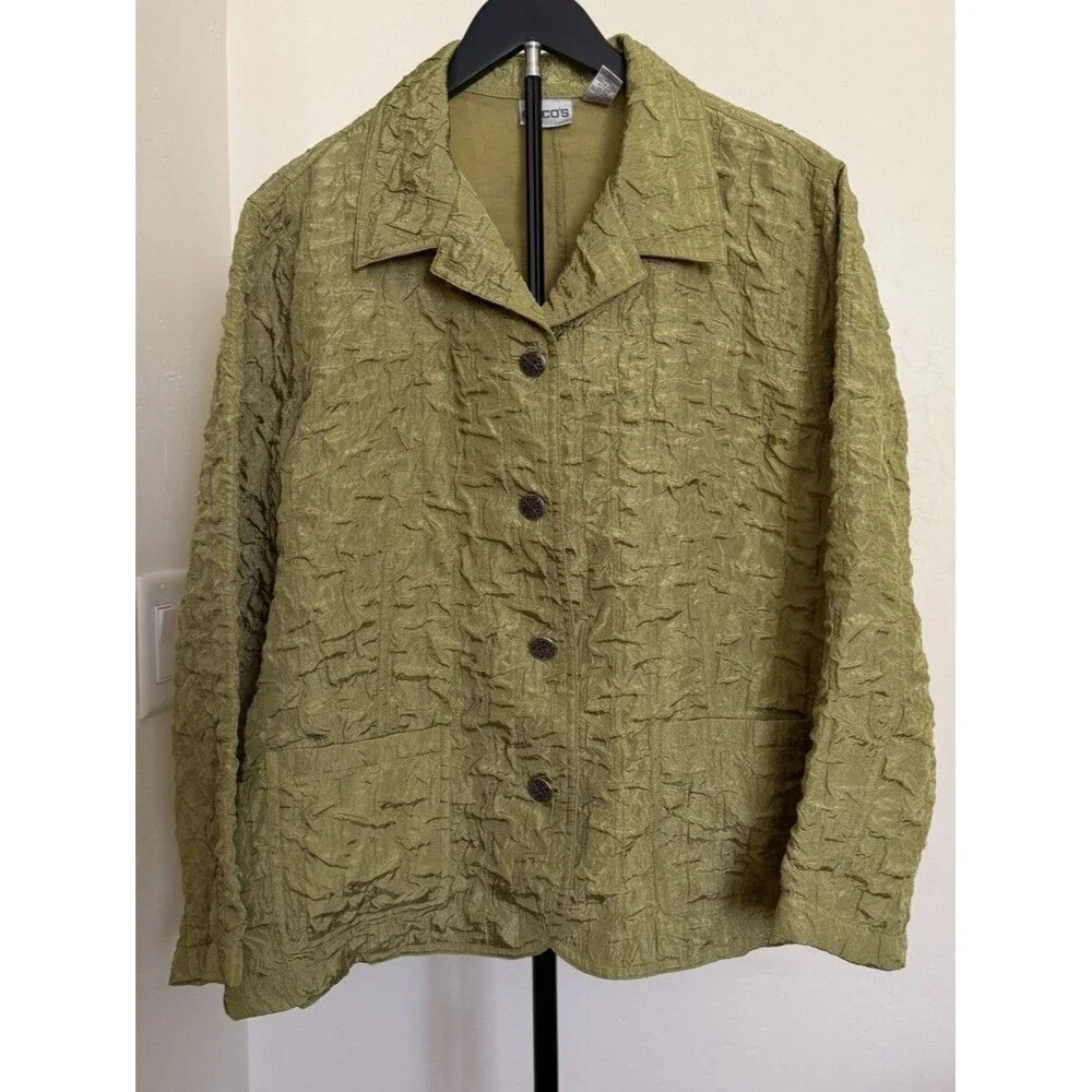 Chico’s Women’s XL Chartreuse Puckered Textured Jacket Size 3 Resort Cruise